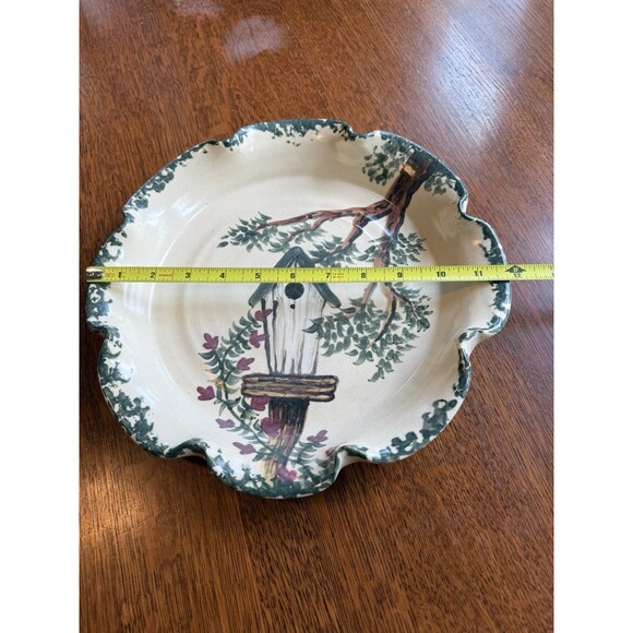 Large 12” Vintage Rustic East Texas Pottery, Marshall, Texas Plate (Bird Houses) - Picture 4 of 5
